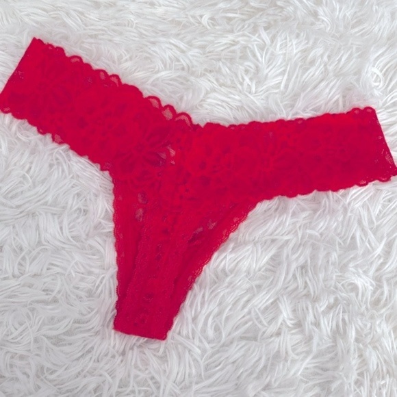 Victoria’s Secret red daisy mesh stretch lace thong - Picture 2 of 5